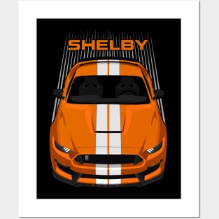 Ford Mustang Shelby GT350 2015 - 2020 - Orange - White Stripes Posters and Art